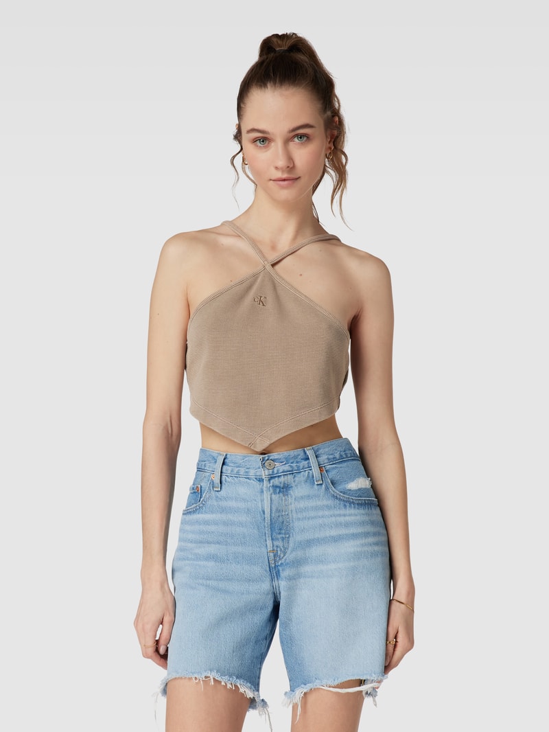 Crop Top mit Strukturmuster in beige