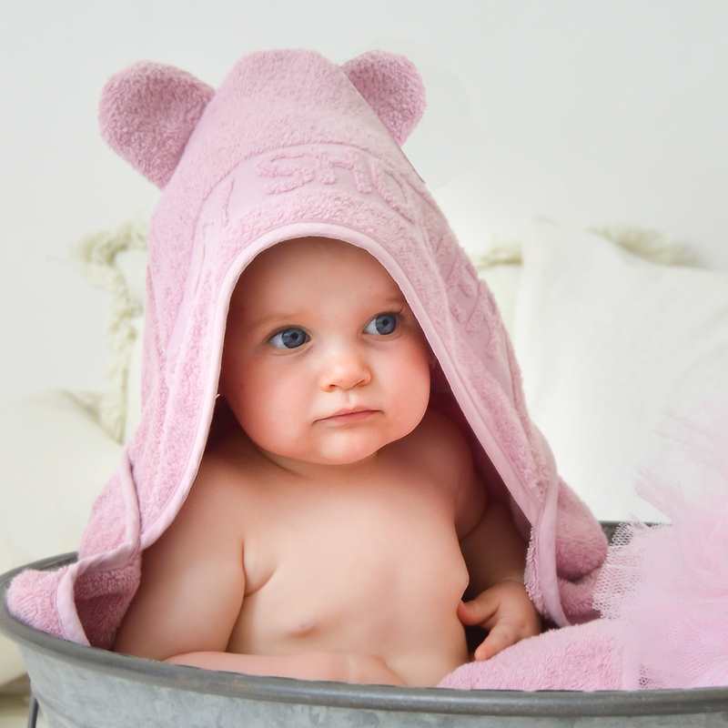 Cape de bain à oreilles Baby Shower vieux rose