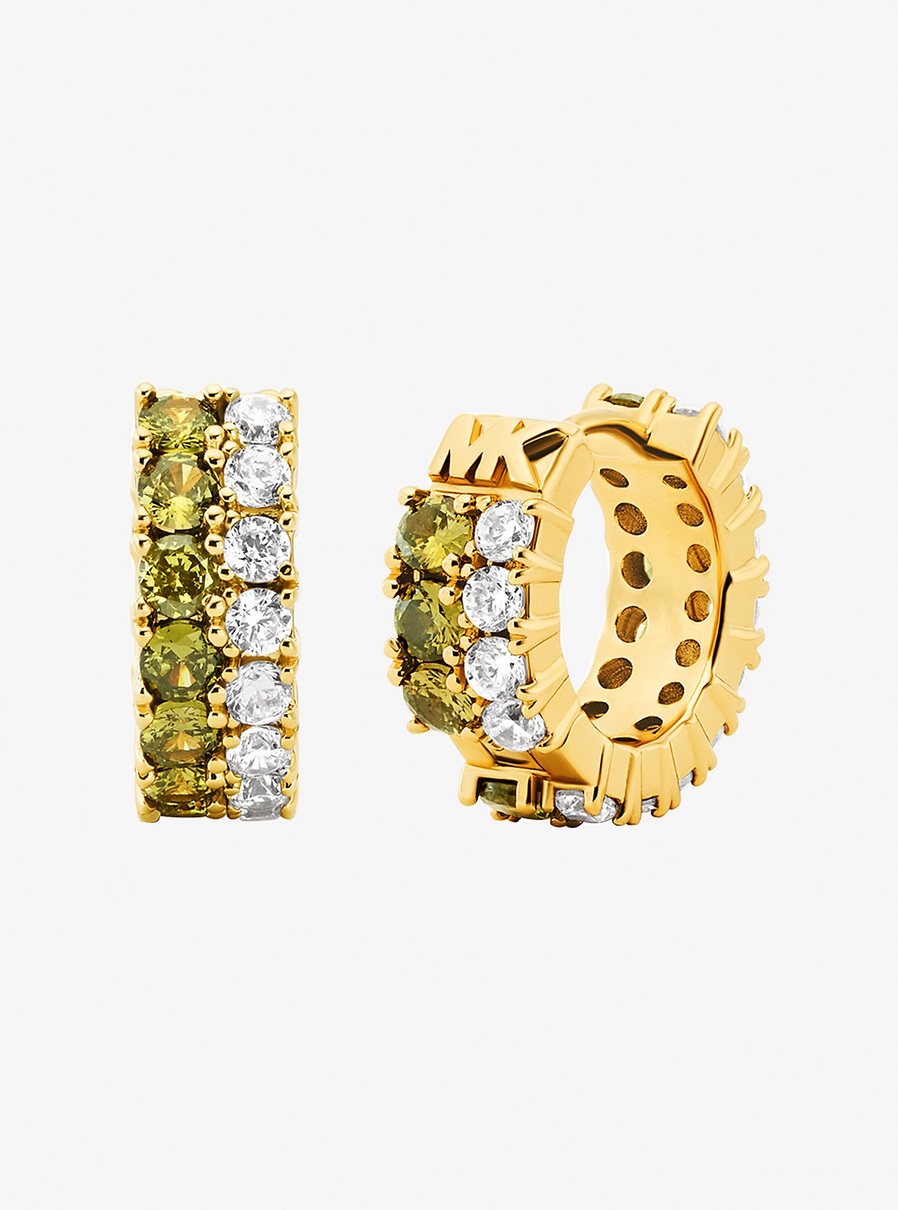 Colored Stone Huggie Earrings - GOLD/PERIDOT