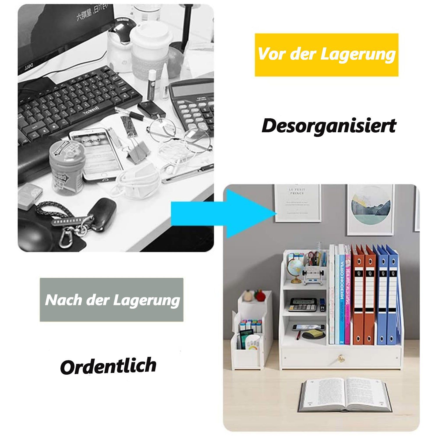 zggzerg Bücherregal Schreibtisch-Organizer, weiß, mit Schublade für Zuhause, Büro