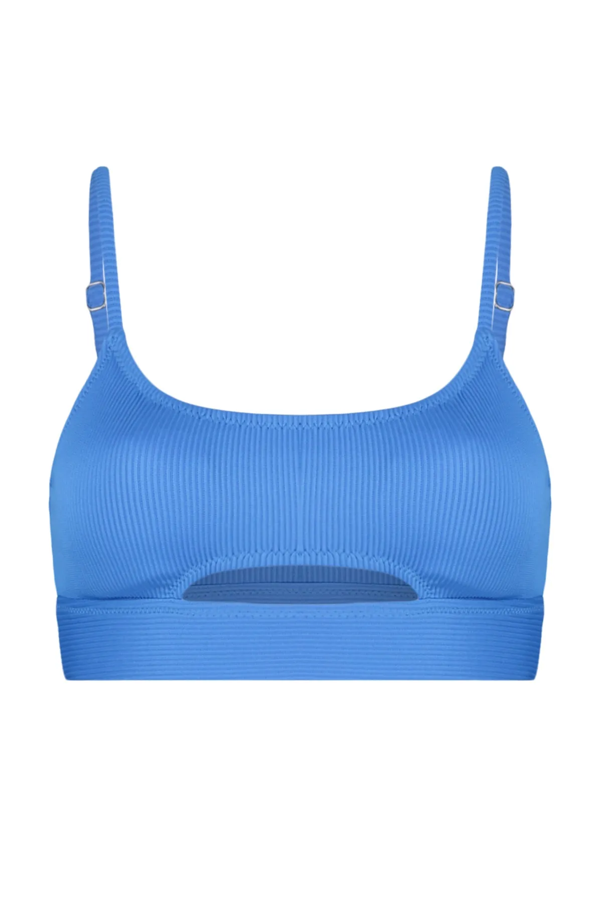 Trendyol Collection  Blaues strukturiertes Bikinioberteil mit Ausschnitten/Fenstern TBESS21BU0235