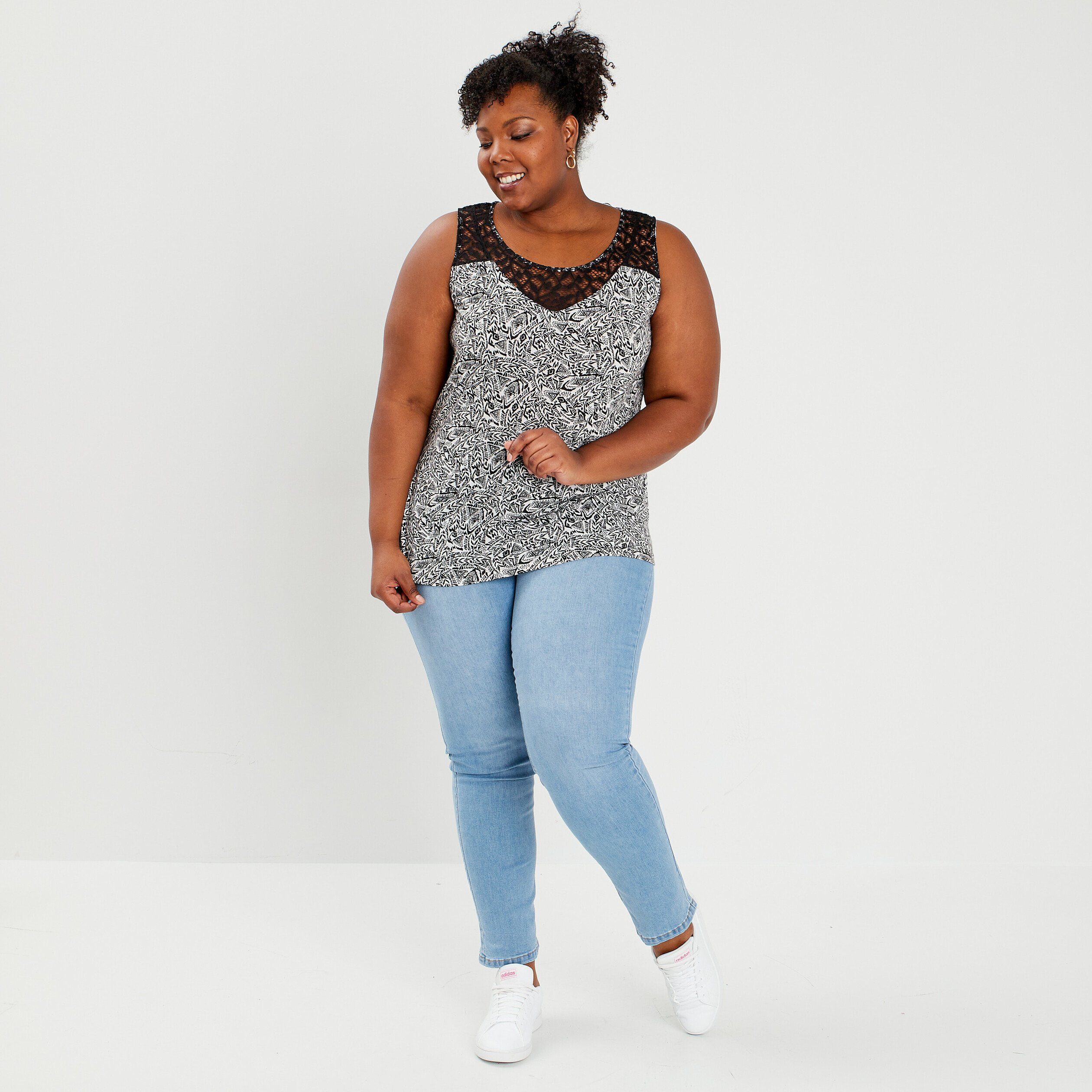 Débardeur col rond en dentelle ecru femme grande taille | La Halle
