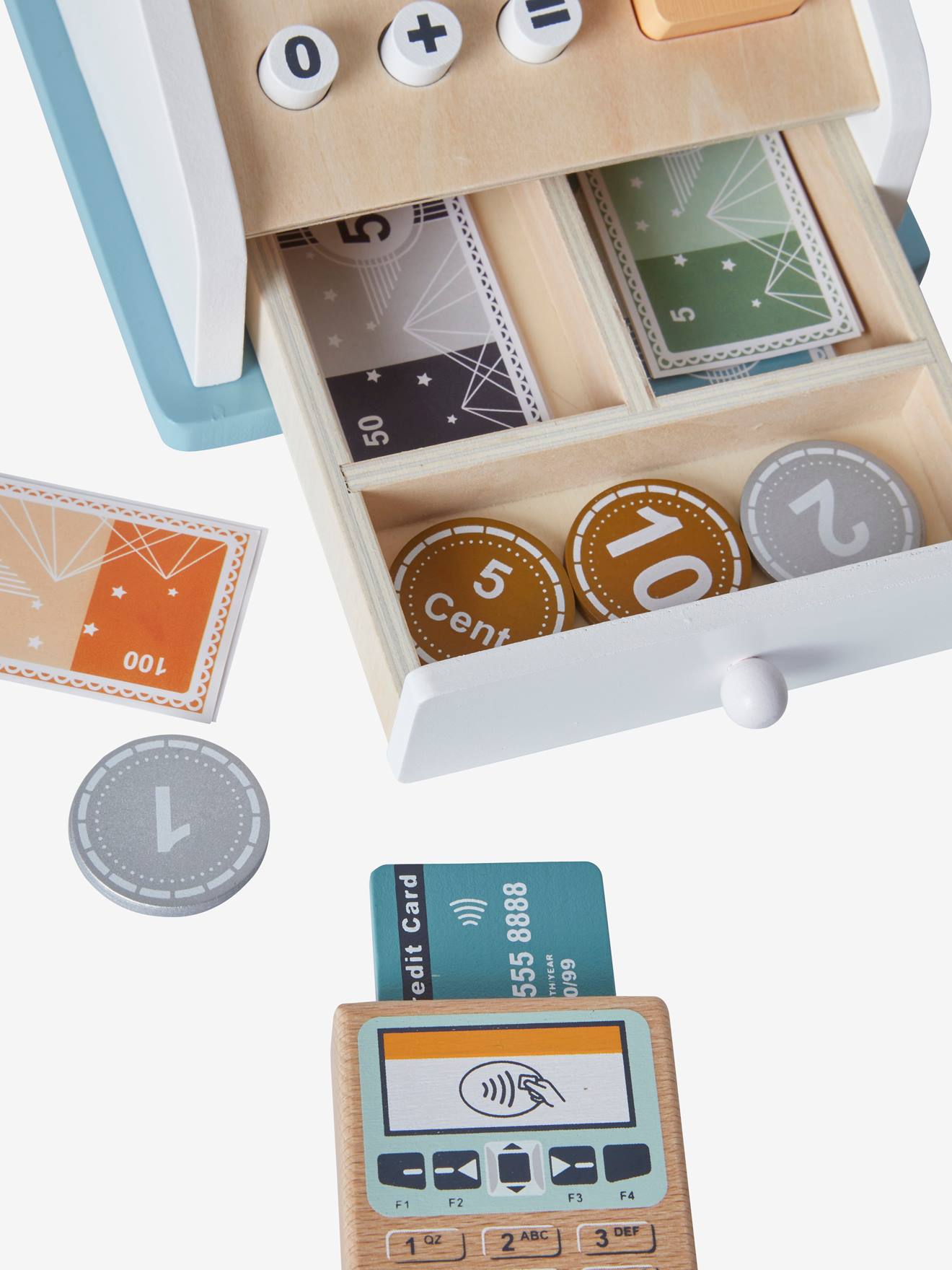 Caisse enregistreuse et ses accessoires en bois FSC® multicolore