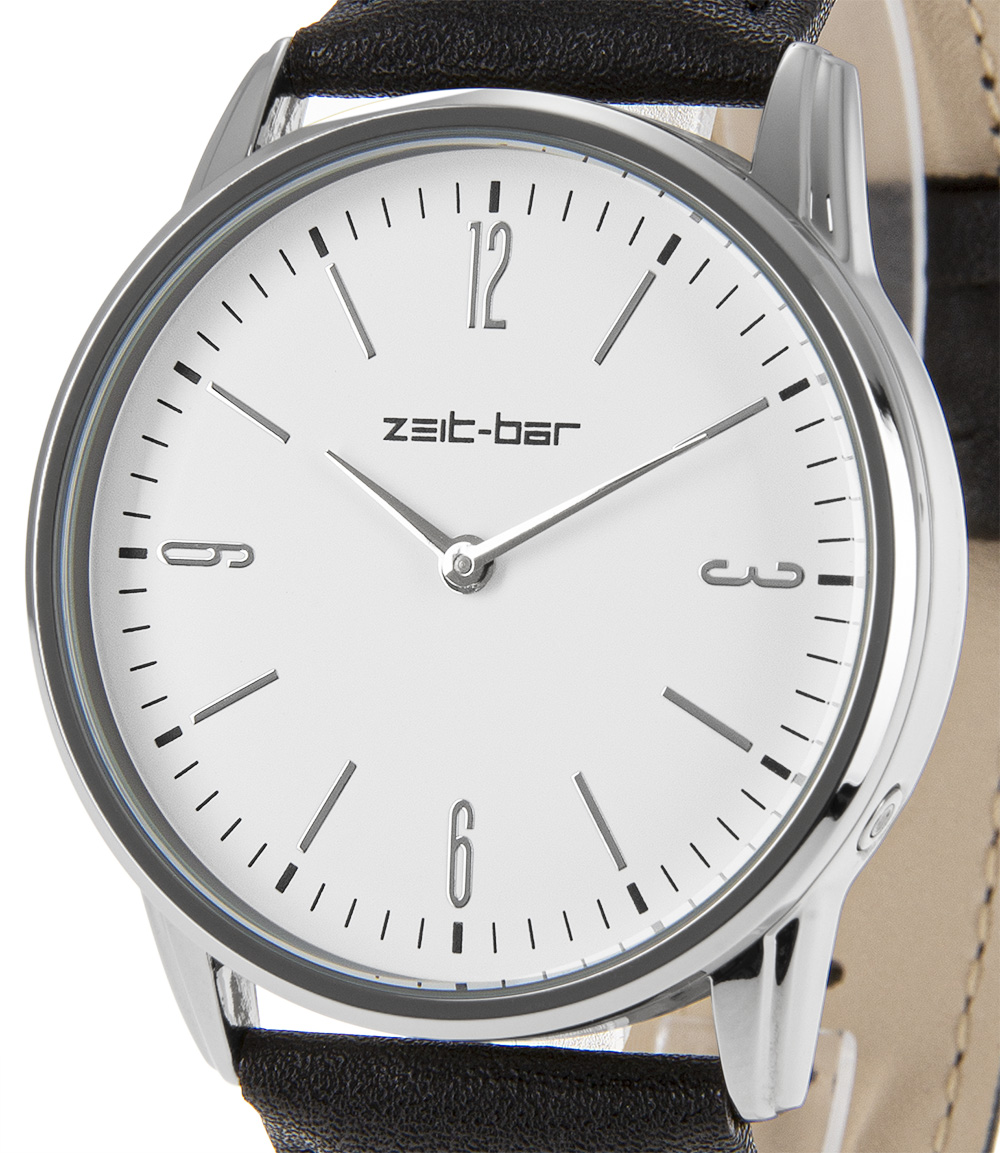 Zeit-Bar Funk-Armbanduhr Metall-Gehäuse, Leder-Uhrband