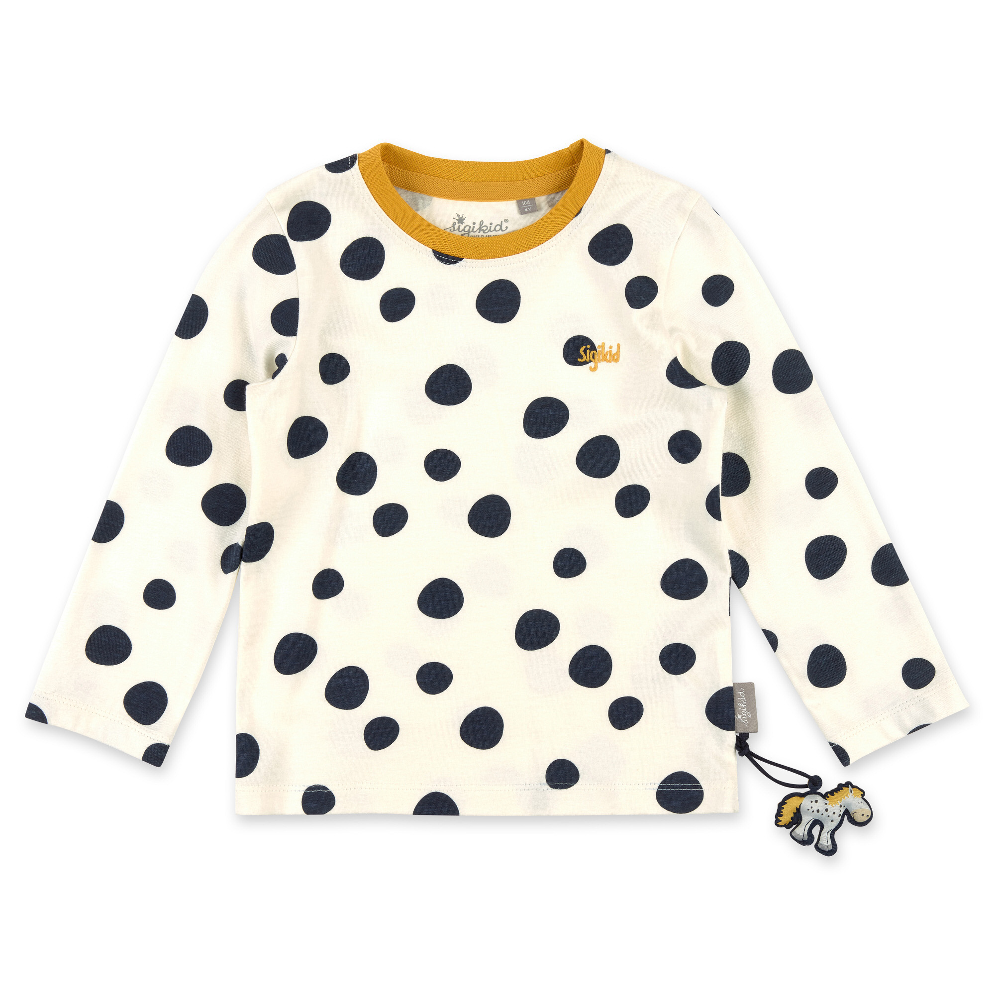 Weißes Kinder Langarmshirt mit dunkelblauen Punkten