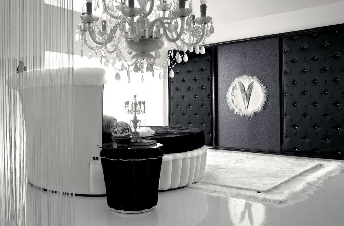 Casa Padrino Rundbett Rundbett Weiß / Schwarz - Rundes Bett mit Matratze - Prunkvolle Schlafzimmer & Hotel Möbel - Erstklassische Qualität - Made in Italy
