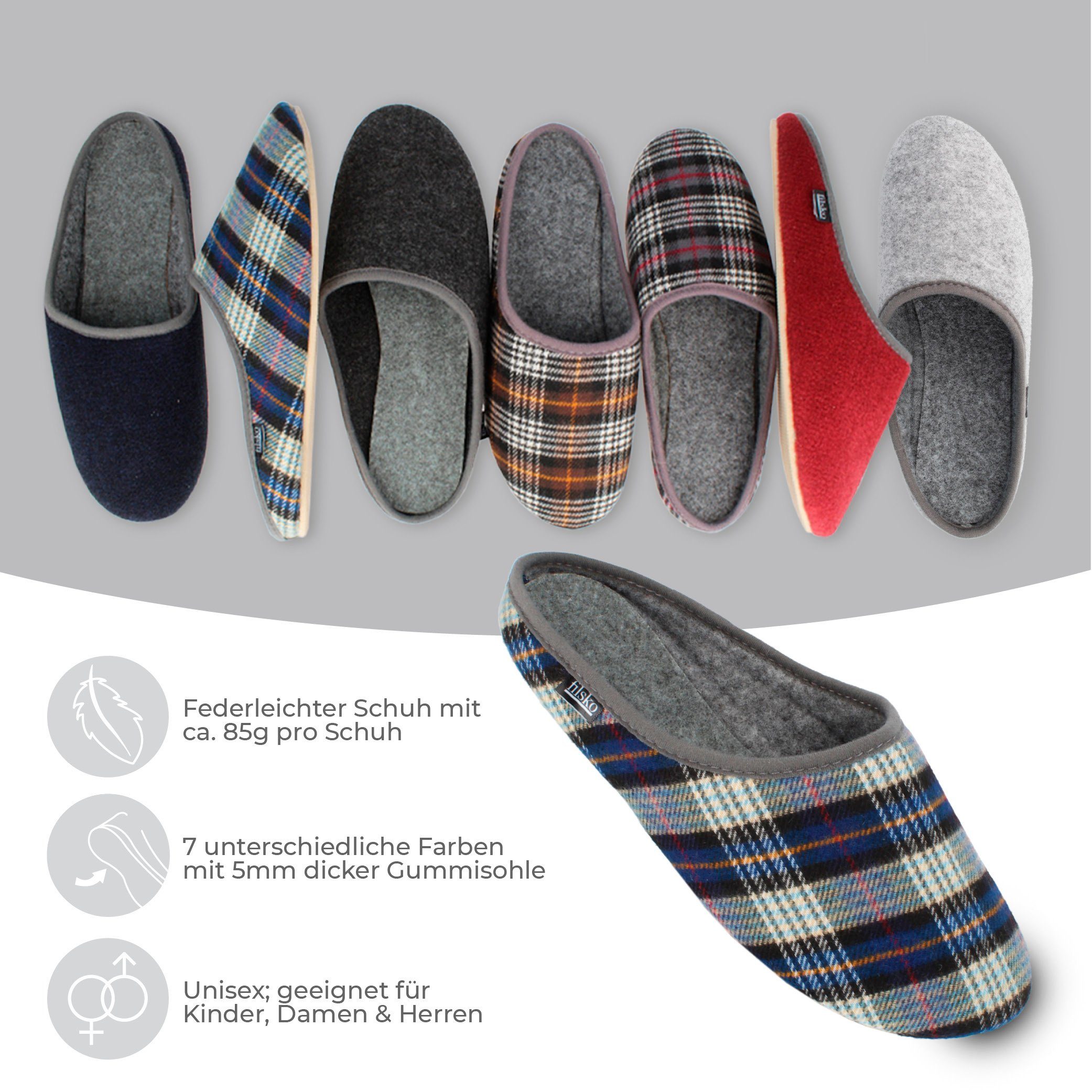 filsko Filzpantoffeln, Hausschuhe Herren, Hausschuhe Damen, federleicht & bequem nur 75g, 36 bis 48 EU, 5mm Gummisohle, Für jeden Fuß geeignet, Filzhausschuhe, Hausschuhe Kinder Mädchen Junge Hausschuh warme Hausschuhe, mit Gummisohle