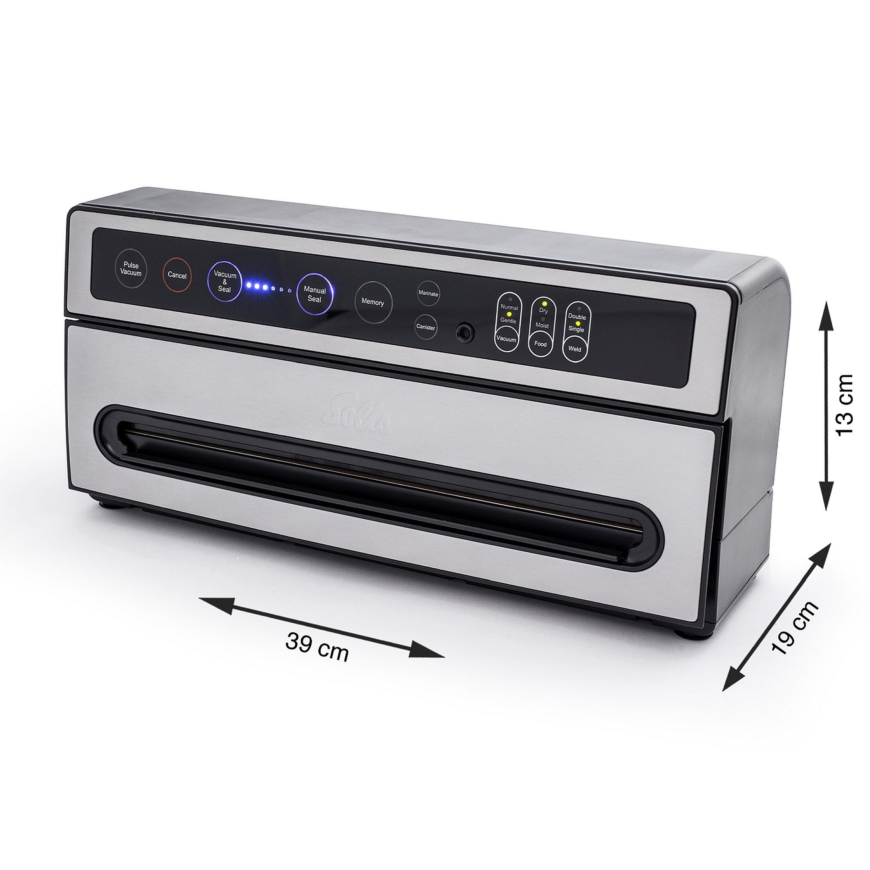 SOLIS OF SWITZERLAND Vakuumierer VertiVac Plus All-in-One, Rollenbreite 30 cm, 130W, doppelte Schweißnaht, Dauerbetrieb, Vakuumschlauch