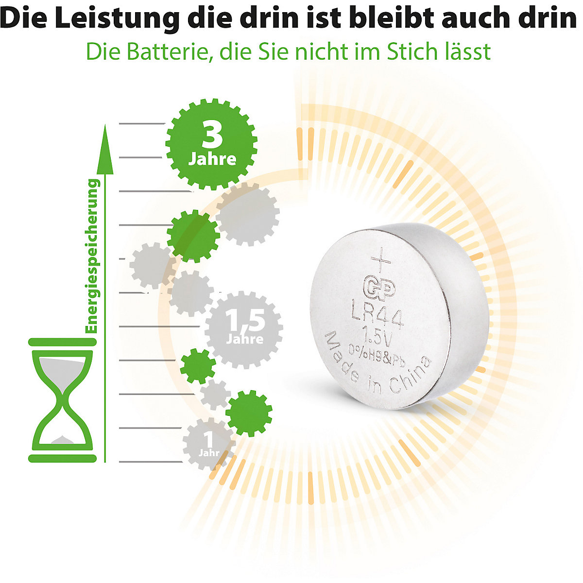 Knopfzelle GP Alkaline LR44, 76A, 1,5 Volt, 4er Blister