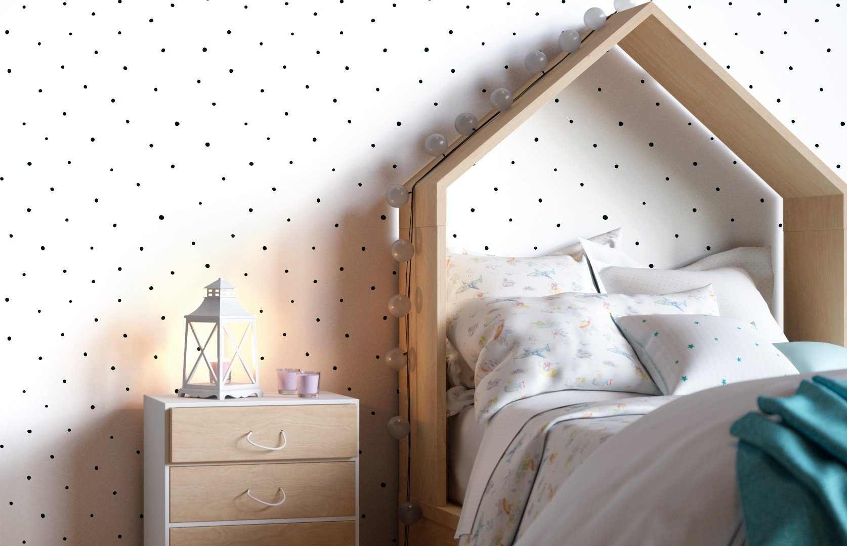 Newroom Vliestapete, Weiß Tapete Kinder Punkte - Kinderzimmertapete Punktetapete Schwarz Grafisch Geometrisch Gepunktet Pünktchen für Kinderzimmer Jugendzimmer Babyzimmer
