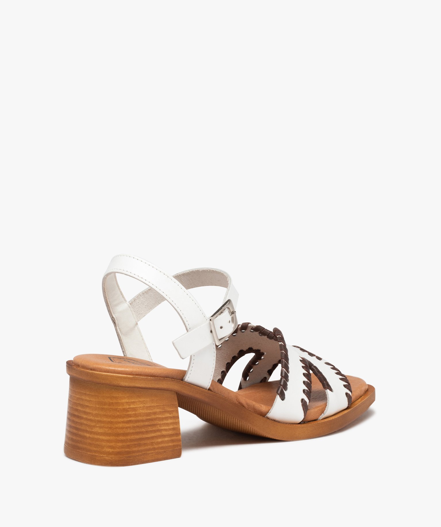 Sandales femme à talon carré dessus cuir uni - Tanéo blanc | GEMO