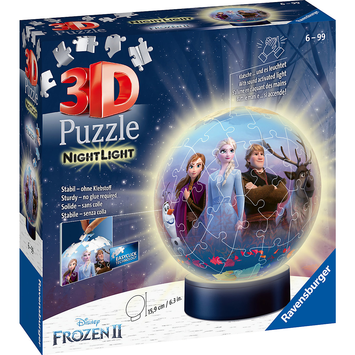 2in1 Nachtlicht & puzzleball® Ø13 cm, 72 Teile, Die Eiskönigin