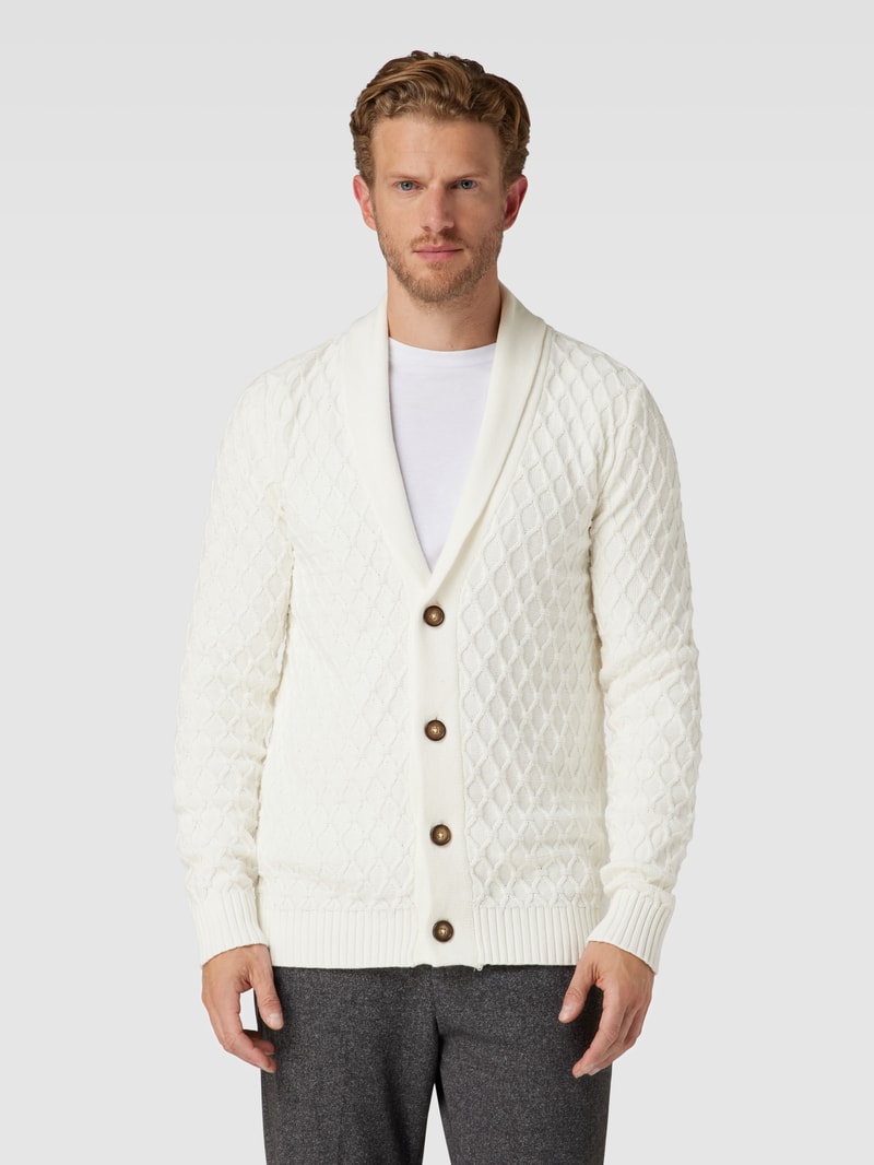 Strickjacke mit Schalkragen und Knopfleiste in offwhite
