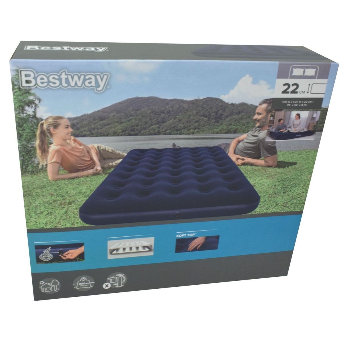 Bestway Luftbett Campingbett Liegebett Bett Luftbett blau Doppelbett 137x191x22cm, Soft Top Oberfläche