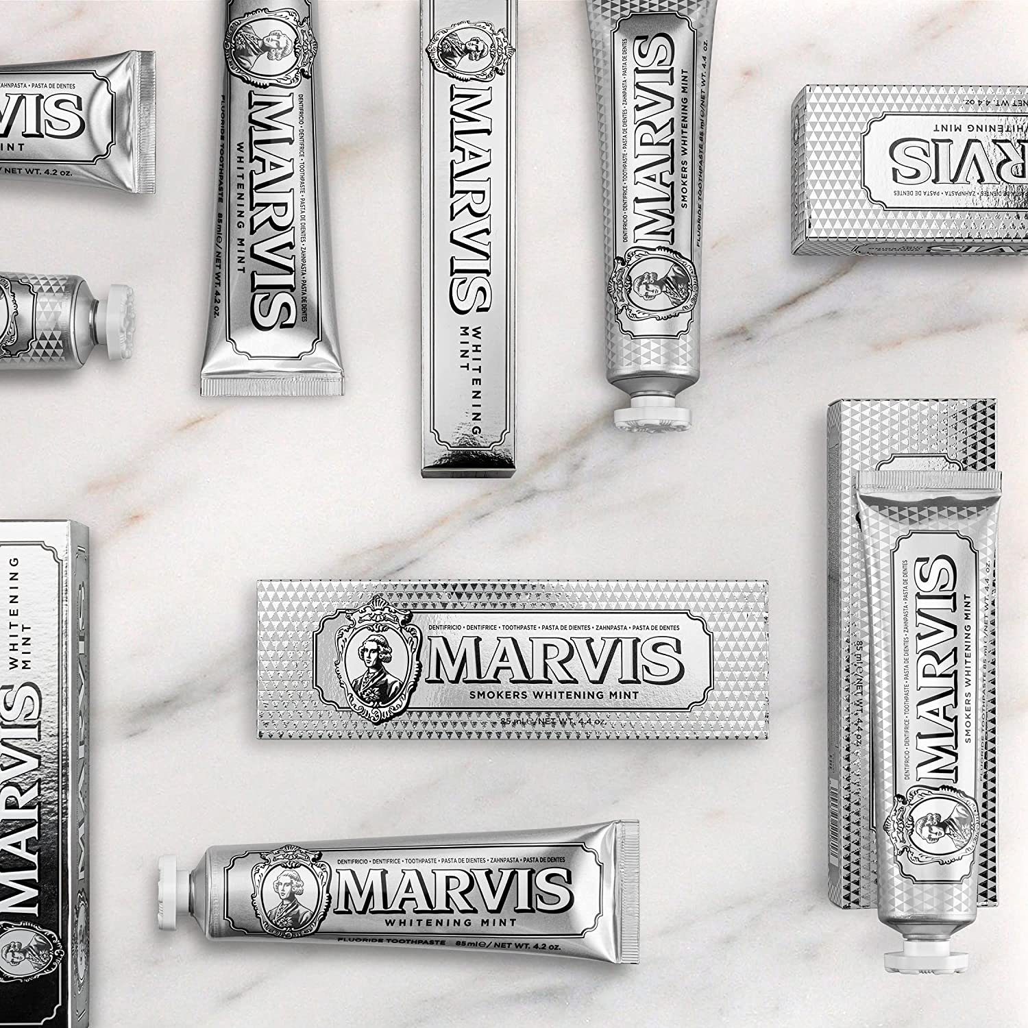 Marvis Zahnpasta Whitening Mint Zahnpasta, 85 ml, fördert natürliche Zahnaufhellung, (Kariesschutz, Zahnschmelz, Zahnempfindlichkeit, entfernt Zahnflecken, 5-St) Weiße Zähne, ohne Flourid, Zahnpflege, Zähne putzen, Zahn, Mundpflege