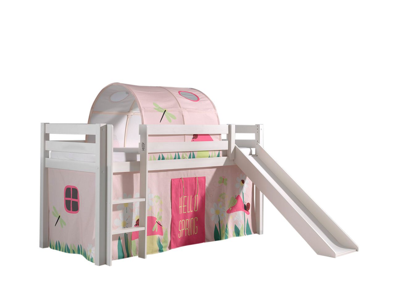 VIPACK Spielbett Pino inkl. Rutsche mit Textilset Vorhang und Tunnel 