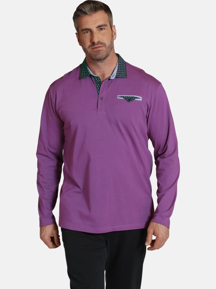 Charles Colby Langarm-Poloshirt EARL WYETT in pink günstig kaufen XXL