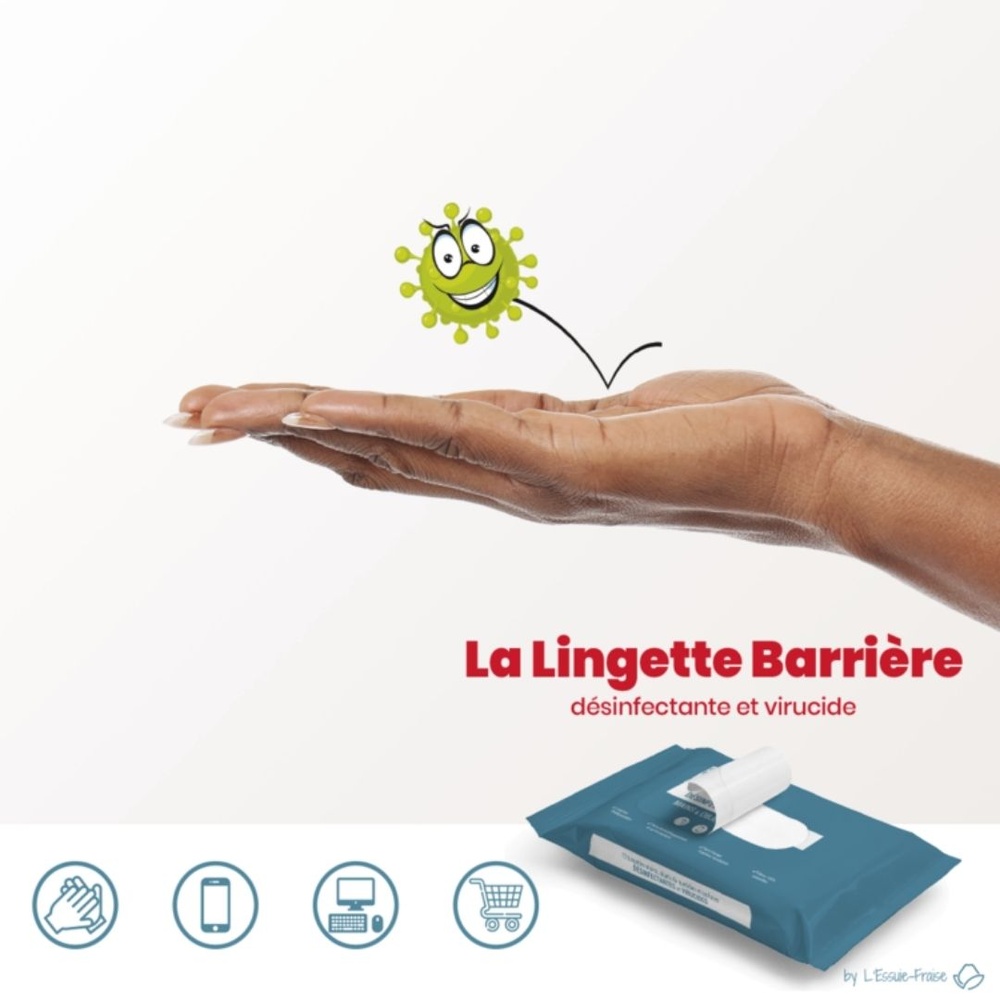carlo & carla La Lingette Barrière : paquet de 12 lingettes désinfectantes virucides (fab. FR) Lingettes désinfectantes pour les mainset objets/surfaces (smartphones,…)