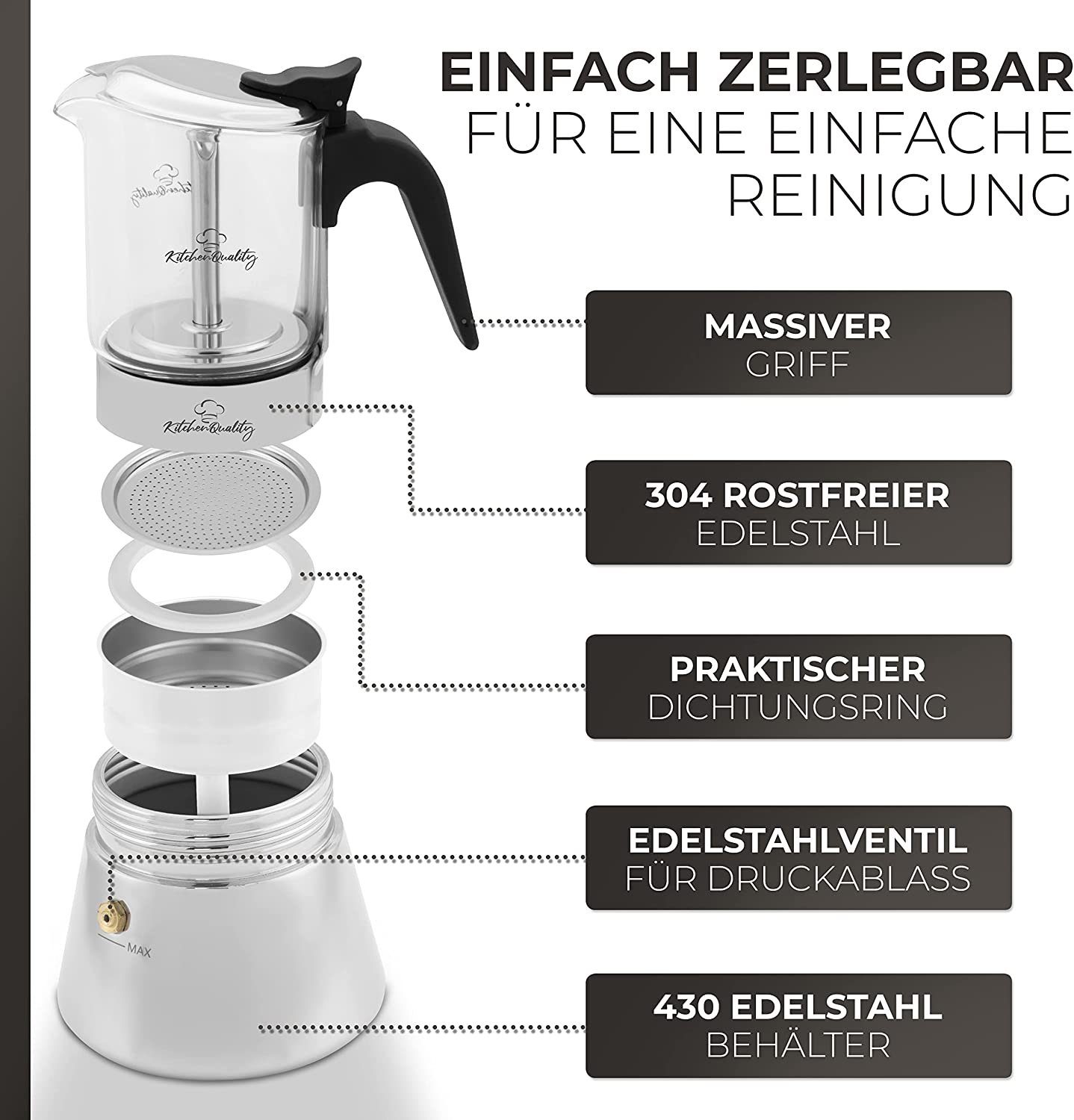 KitchenQuality Espressokocher Espressokocher, 0.24l Kaffeekanne