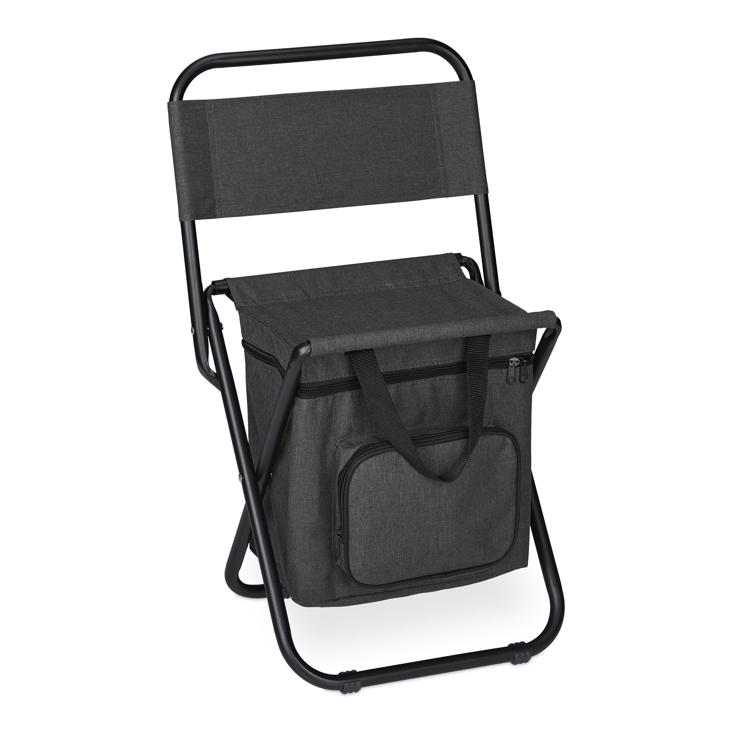 relaxdays Campinghocker Schwarzer Campinghocker mit Lehne