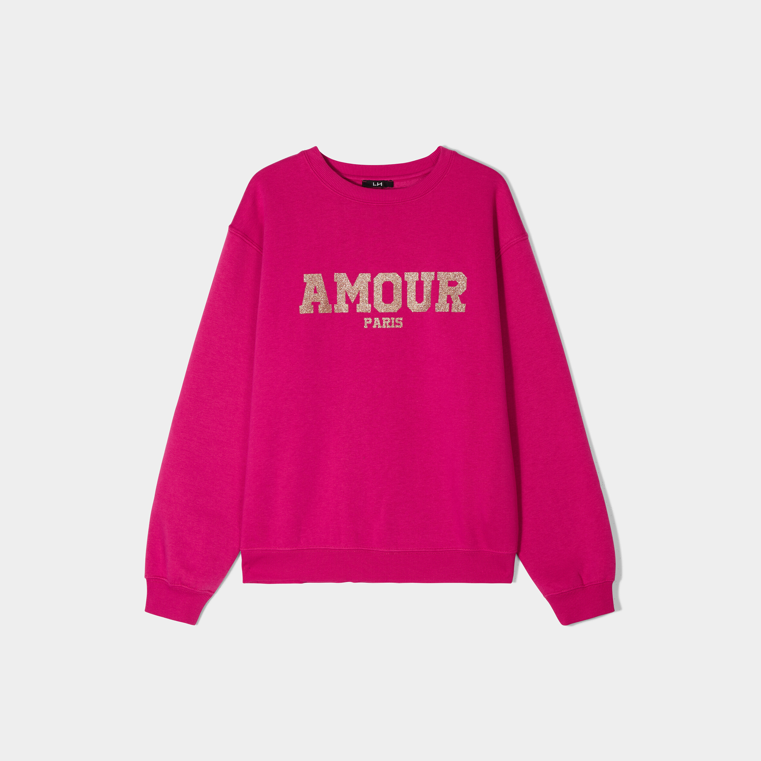 Sweat col rond à paillettes rose framboise femme | La Halle