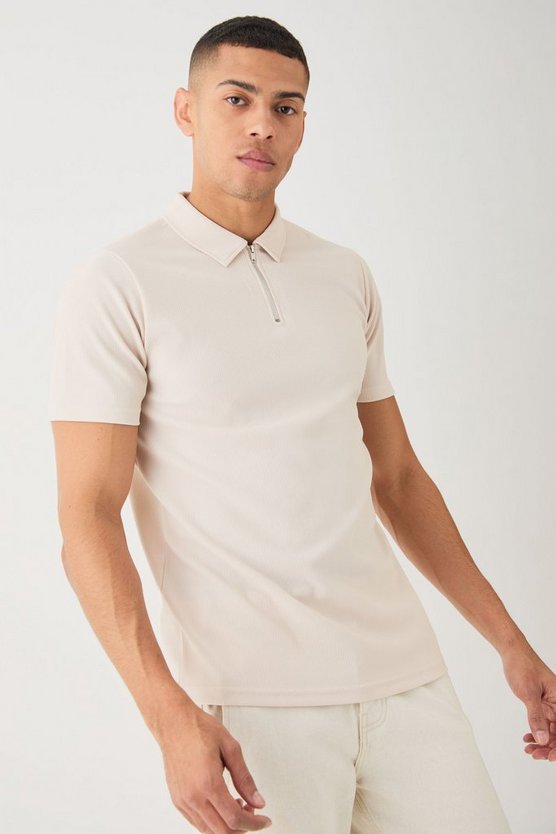 Slim-Fit Ottoman Poloshirt mit 1/4 Reißverschluss