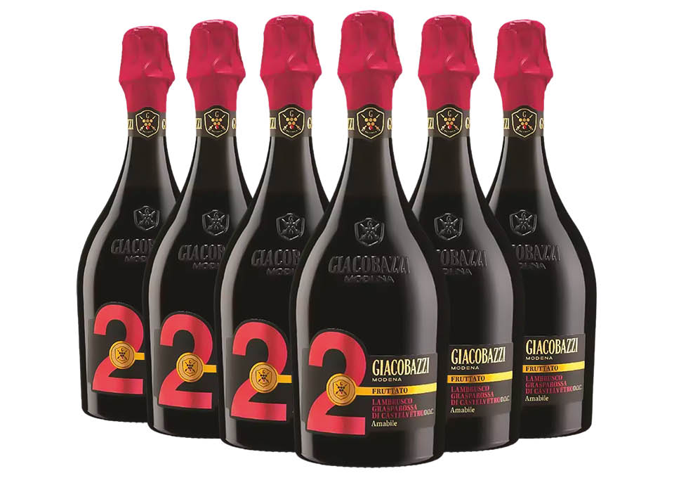 Lambrusco Grasparossa di Castelvetro Amabile DOC 2 Fruttato Giacobazzi 6 bouteilles de 0,75 ℓ