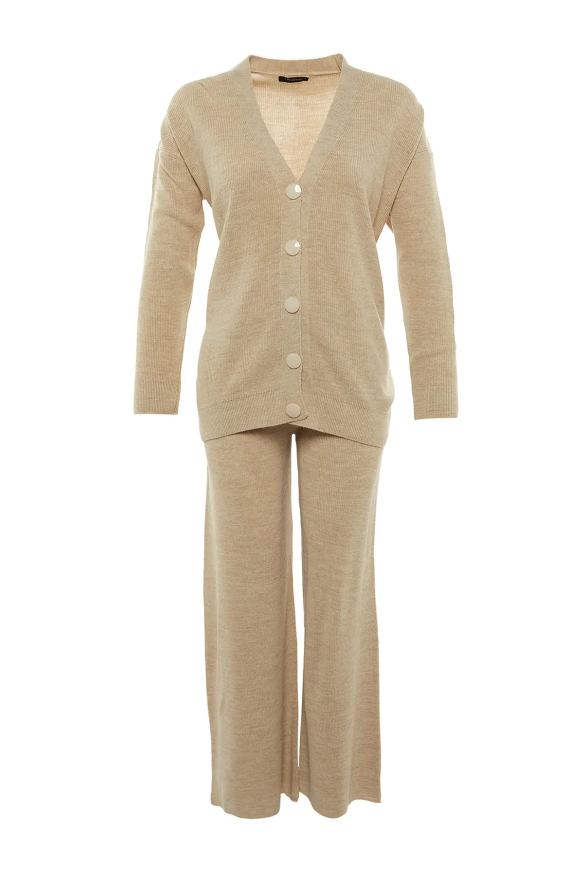 Trendyol Collection  Beiges Super-Oversize-Strickoberteil und -Unterteil-Set TWOAW23AU00001