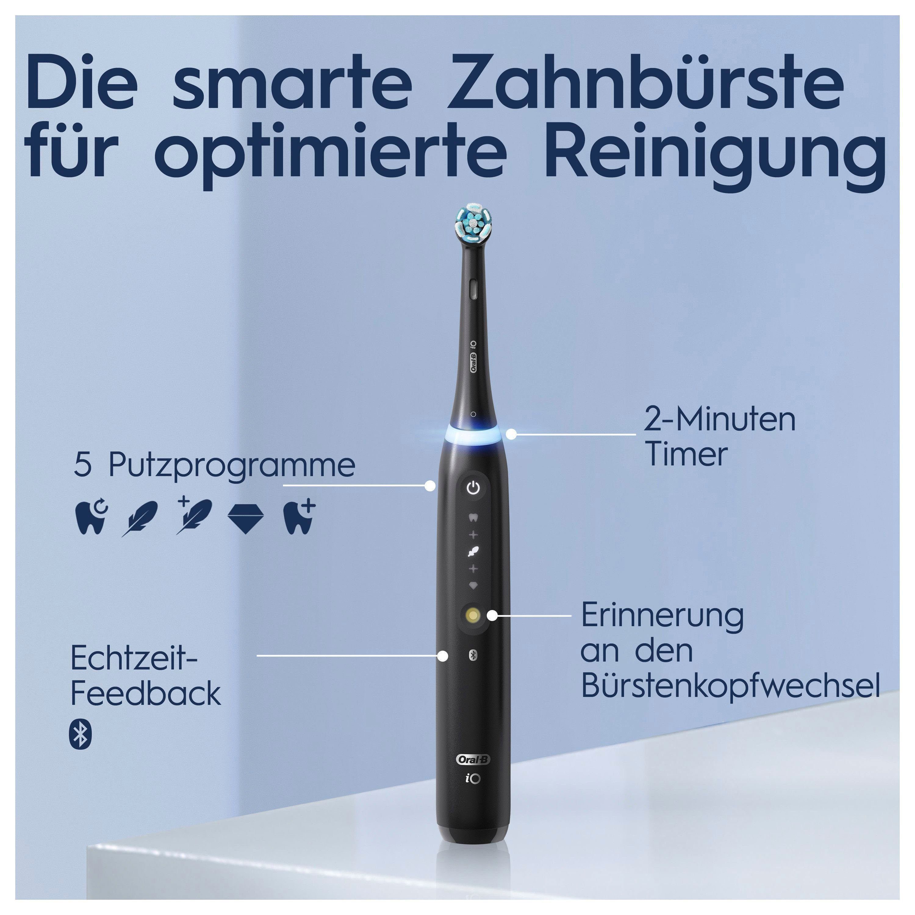 Oral-B Elektrische Zahnbürste iO 5 Duopack, Aufsteckbürsten: 2 St., mit Magnet-Technologie, LED-Anzeige, 5 Putzmodi, Reiseetui