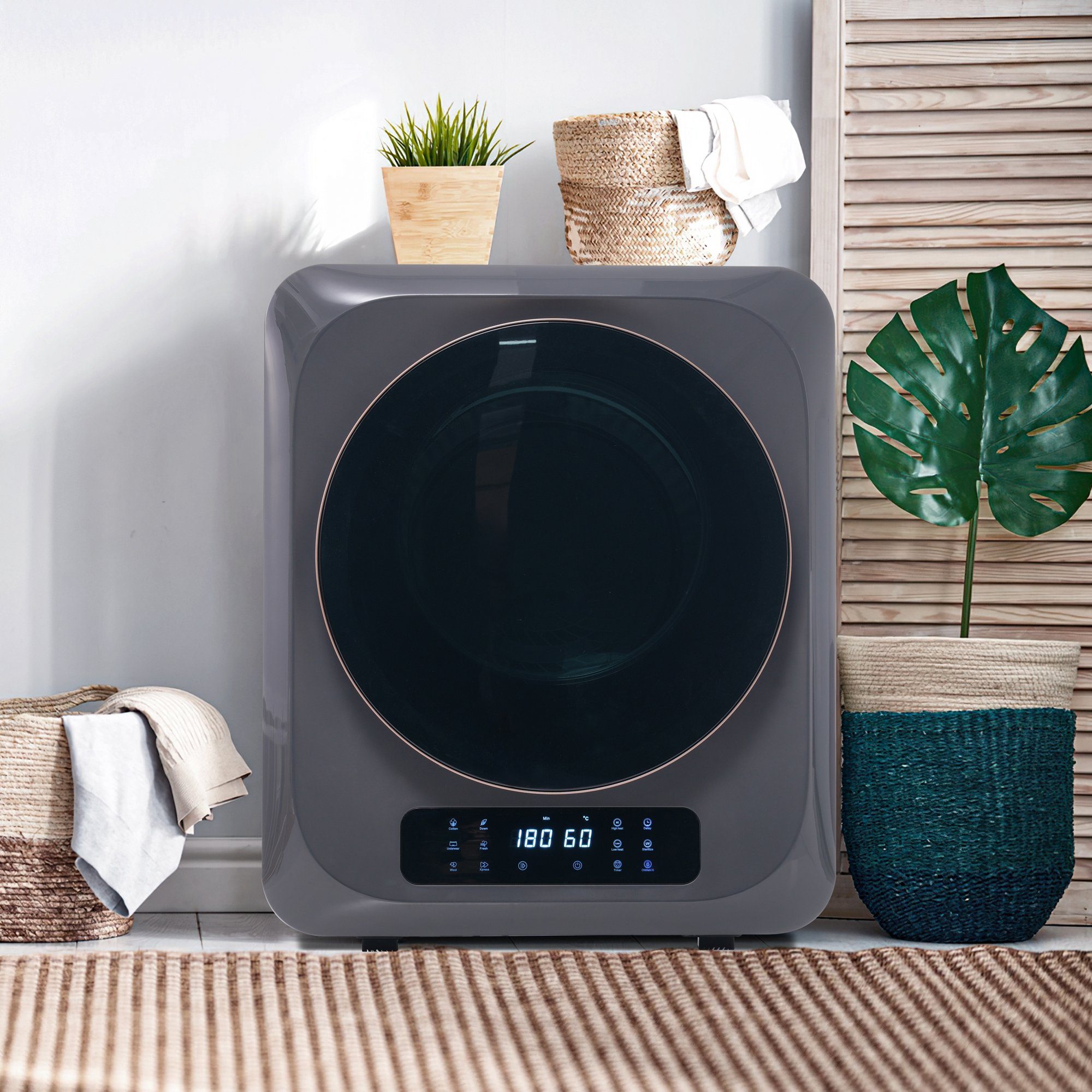 Fangqi Ablufttrockner Edelstahltrockner,Mehrfachfiltration,6 Programme,6 Funktionen,850W, 2.5 kg, 2,5 kg, tatsächlich bis zu 4 kg,Überhitzungsschutz,Wandmontage