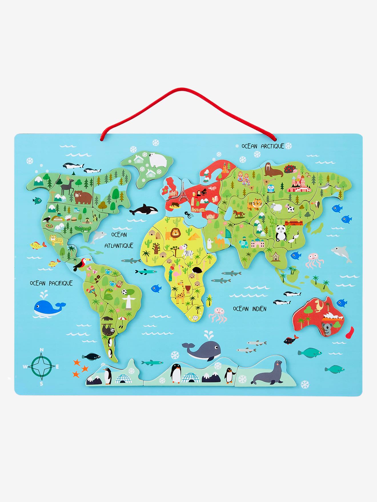 Puzzle Monde magnétique en bois FSC® multicolore