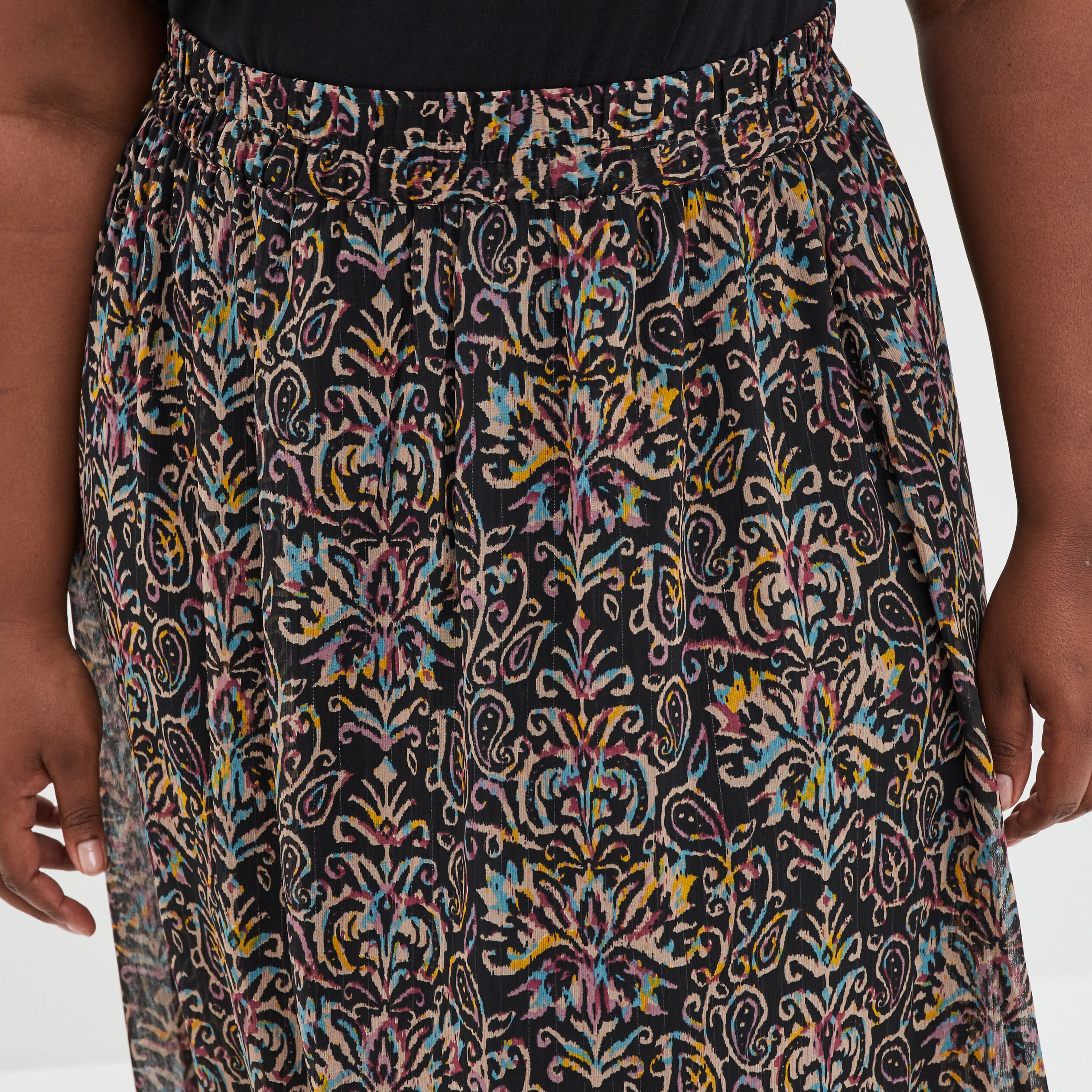 Jupe longue taille haute fils métallisés noir femme grande taille | La Halle