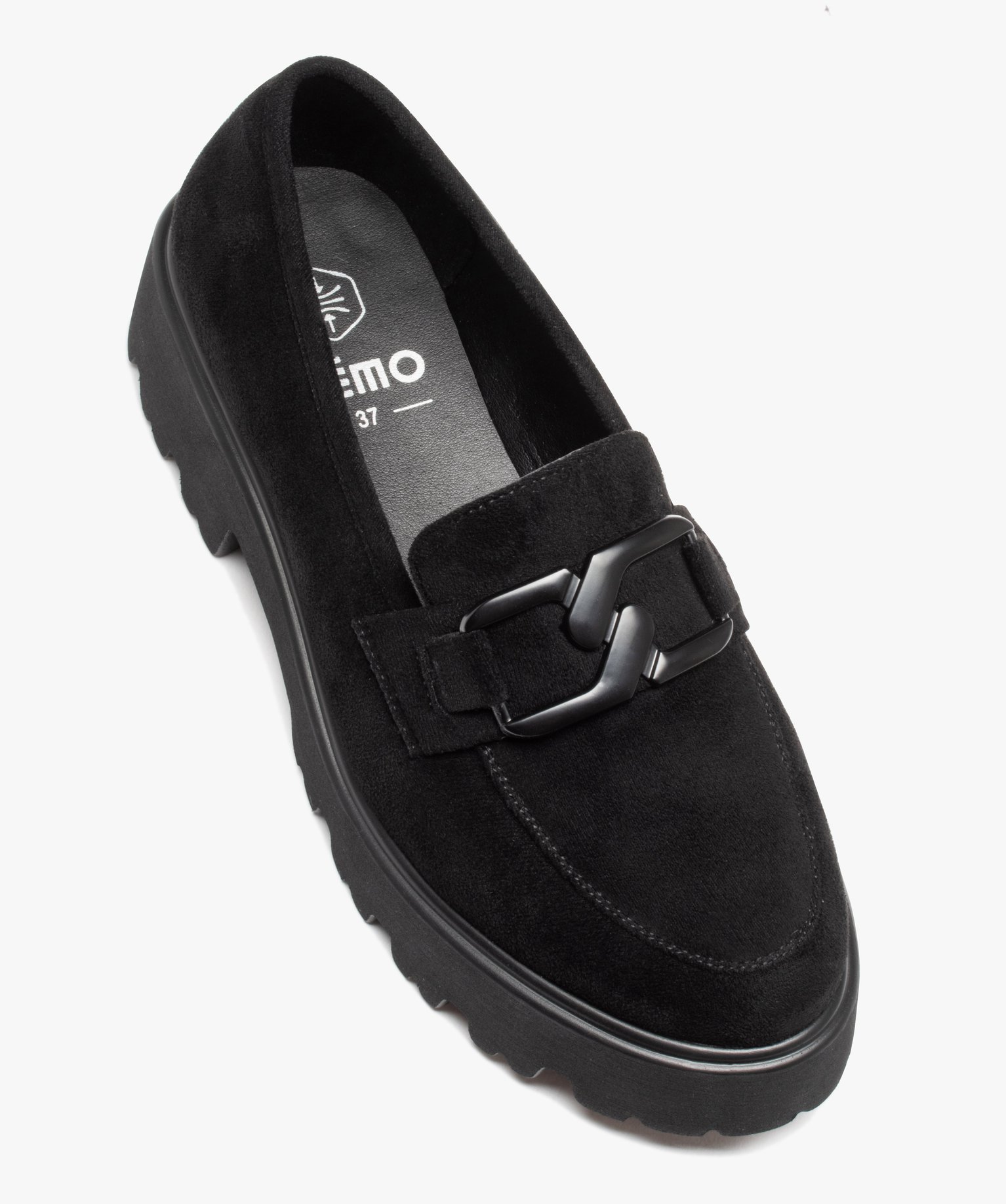 Mocassins unis en suédine à semelle crantée et bout amande beige clair | GEMO