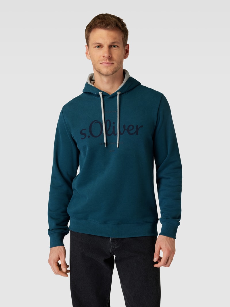 Hoodie mit Logo-Print und Kapuze mit Tunnelzug in smaragdgrün