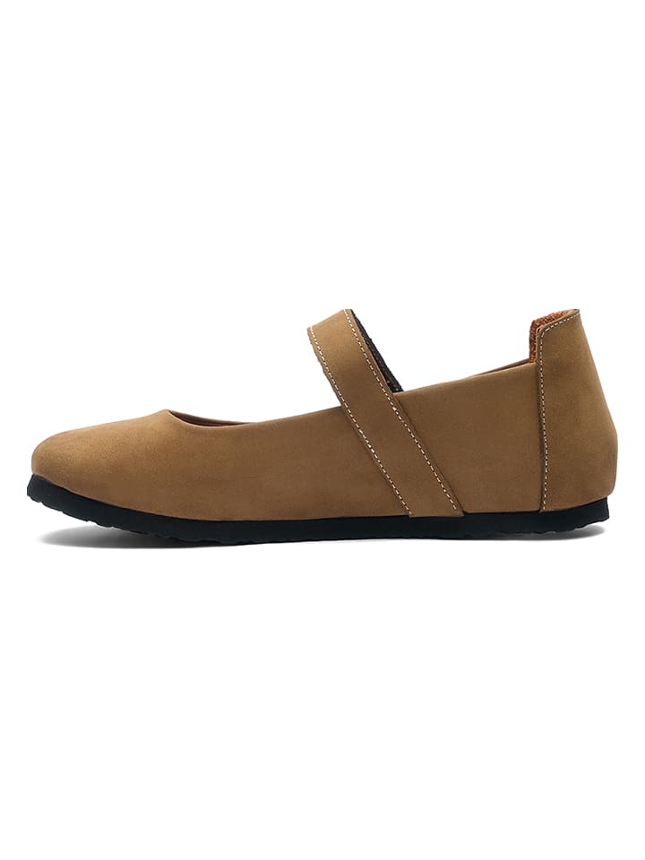 Comfortfusse Leder-Spangenballerinas in Beige günstig kaufen