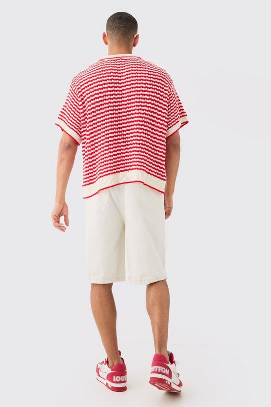 Kastiges gehäkeltes Oversize Poloshirt