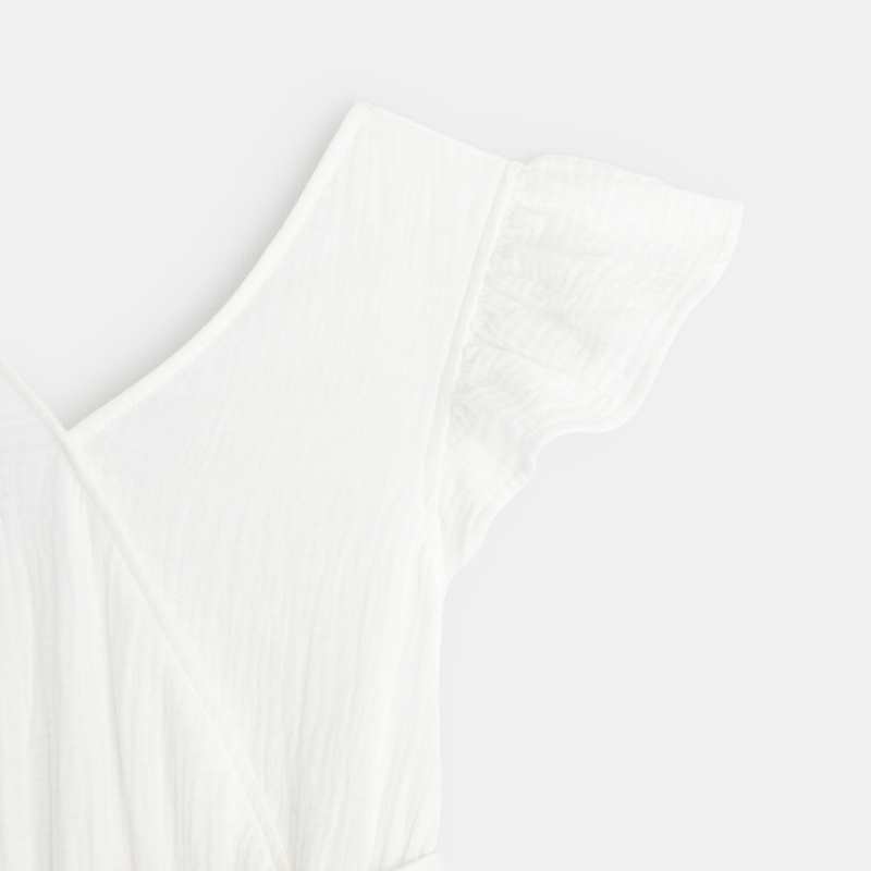 Robe effet croisé gaze de coton blanche fille