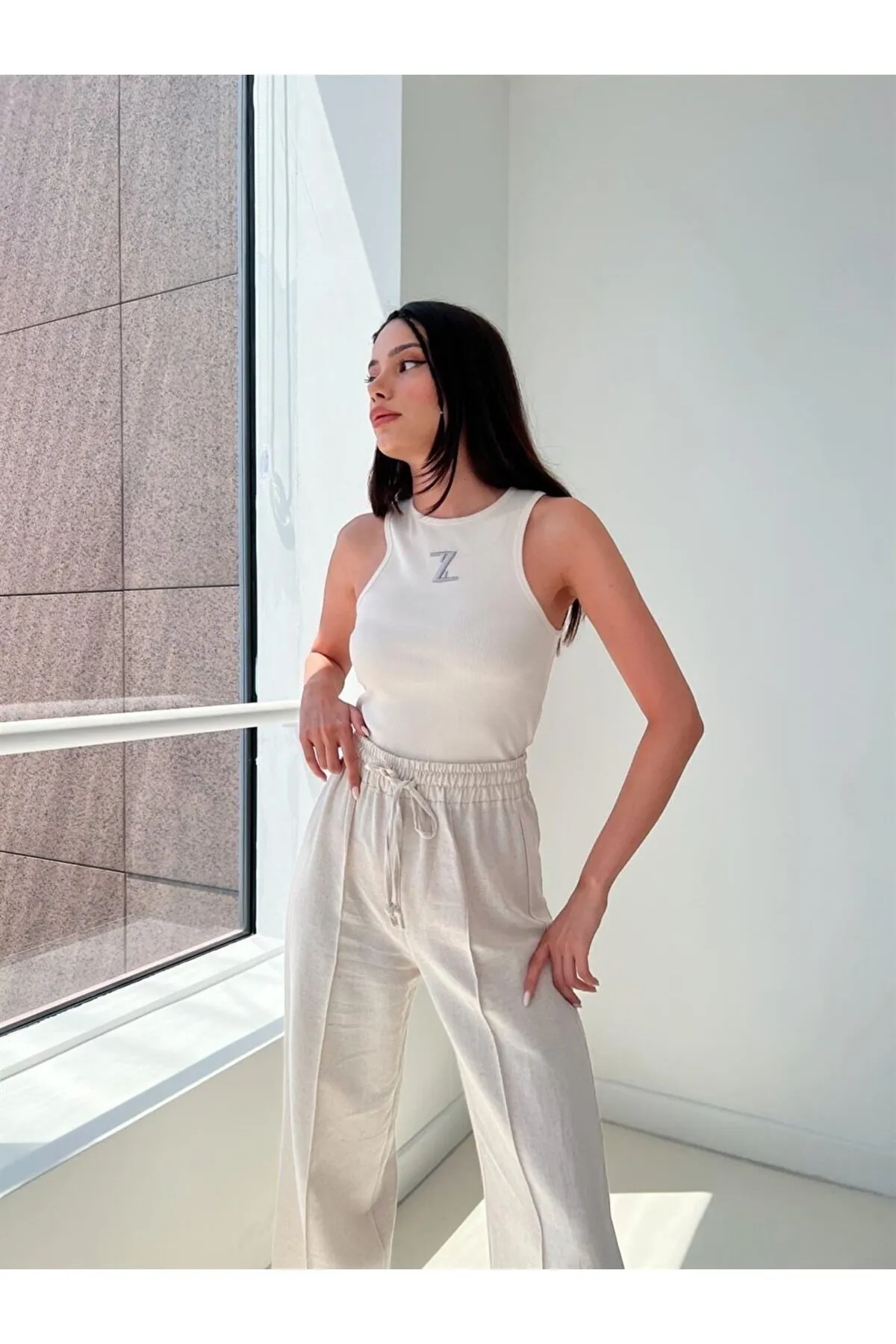 Laluvia  Stone-Hose mit hoher Taille und elastischer Taille vorne