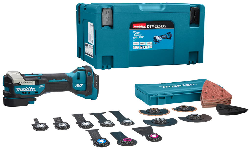 Outil multifonction Makita DTM52ZJX2 Starlock Max 18V + kit d'accessoires (batteries et chargeur non inclus) en boîte Mbox
