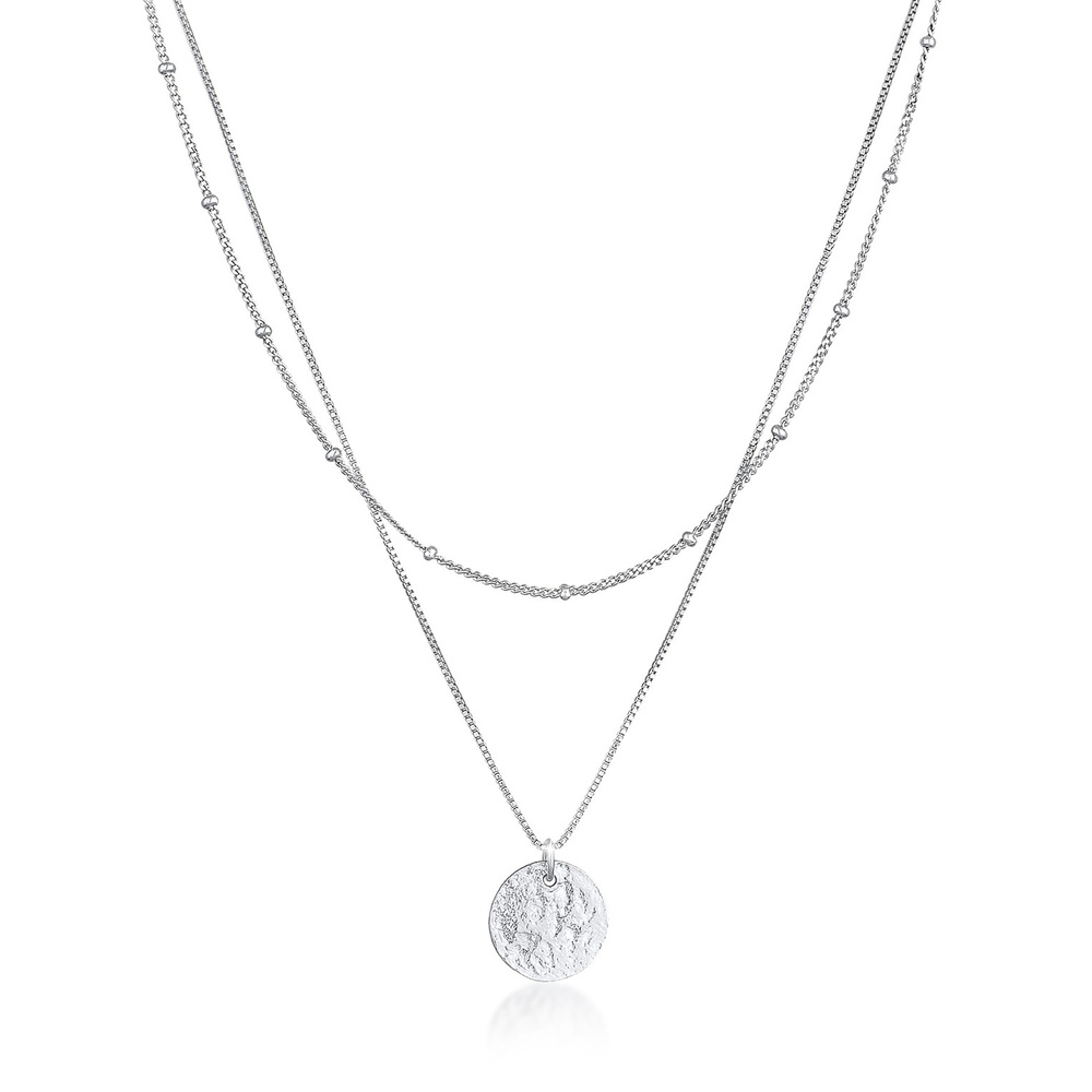 Elli Elli Collier Femmes Boule Plaquette Pendentif Martelé Couches de 2 en Argent Ster collier