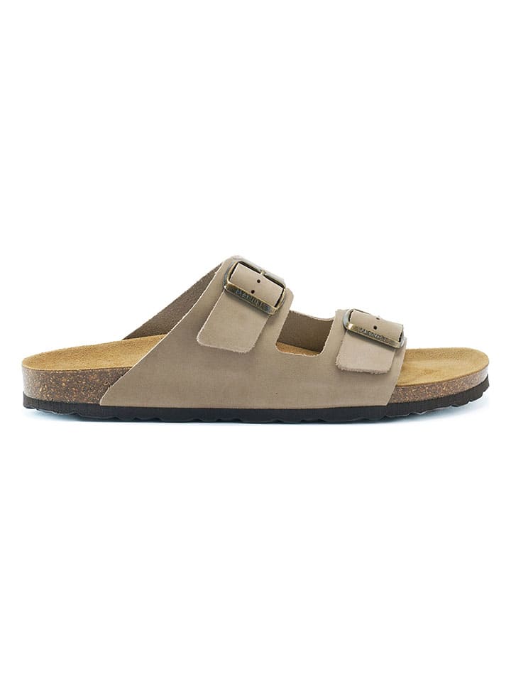 Mandel Leder-Pantoletten in Taupe günstig kaufen