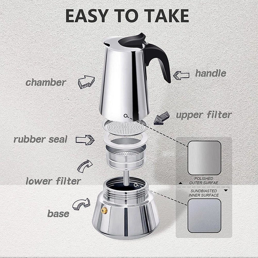 BlingBin Espressokocher Espressokocher Edelstahl 6 9 12 Tassen Espressokanne, 6l Kaffeekanne