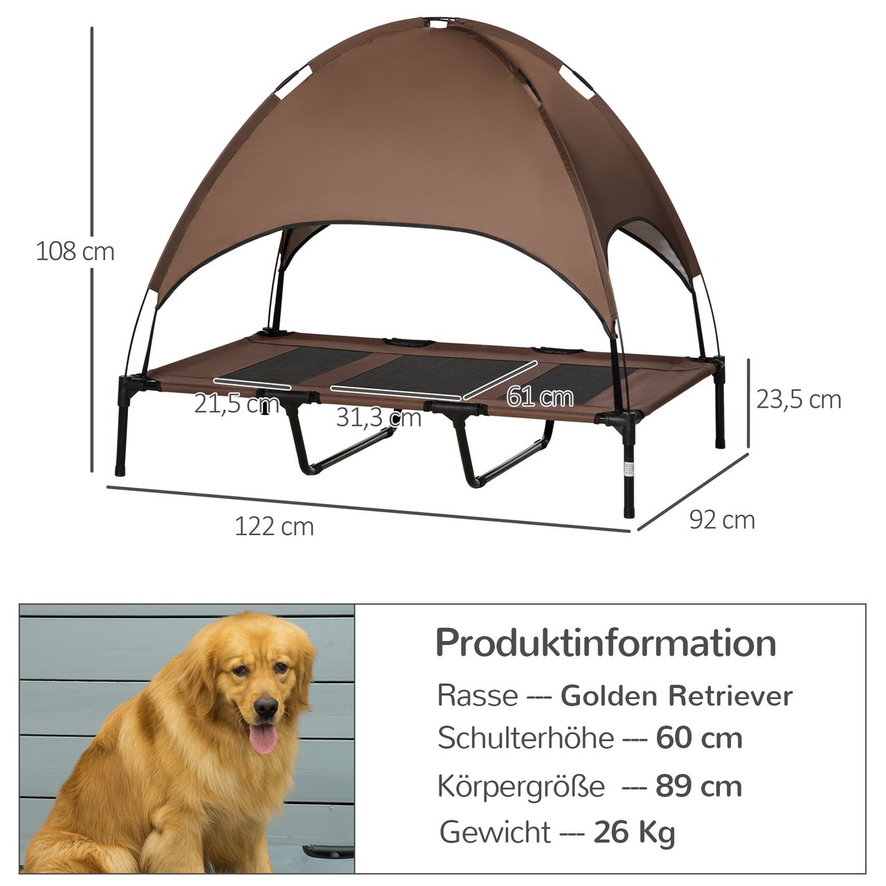 PawHut Haustierbett mit Baldachin Erhöhtes Hundebett Hundeliege outdoor Kaffee