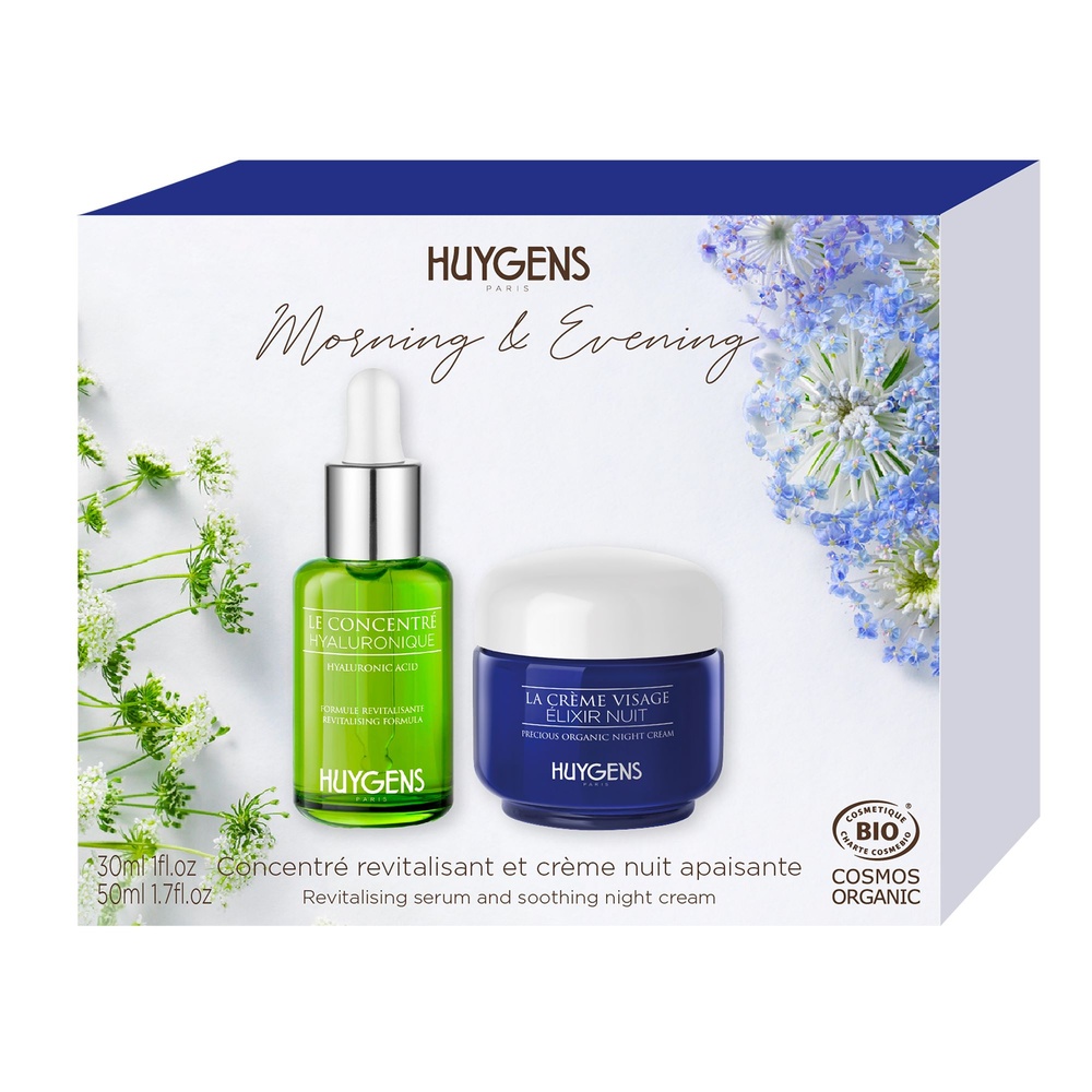 huygens LE DUO VISAGE MATIN & SOIR Concentre Hyaluronique et Crème Nuit. Revitalisant et apaisant