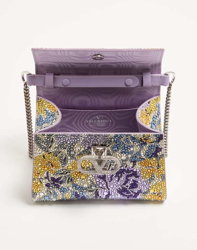 Valentino Garavani Vsling mini-håndtaske med blomstermotiv af rhinsten og juvellogo