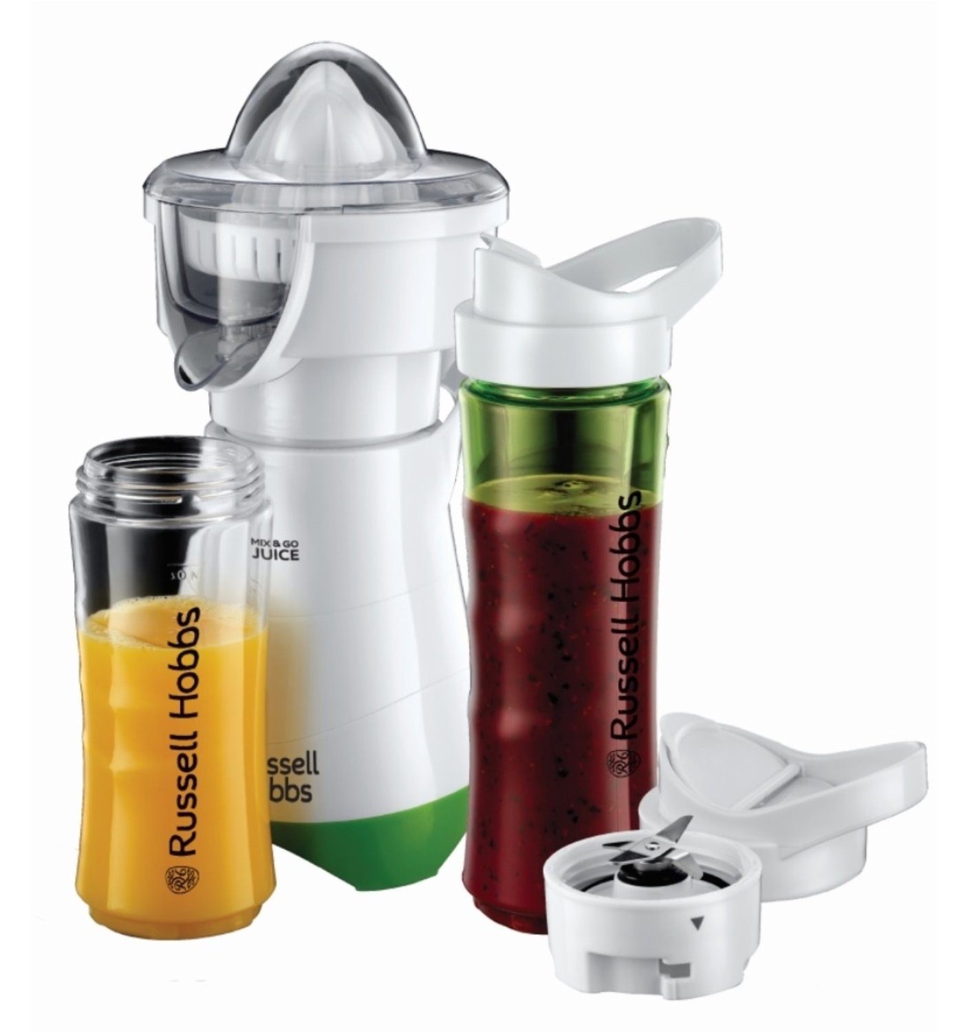 RUSSELL HOBBS Smoothie-Maker 2in1 Smoothie Maker Explore Mix&Go Juice, BPA Frei, spülmaschinengeeigneter Kunststoffbehälter, mit Trinköffnung