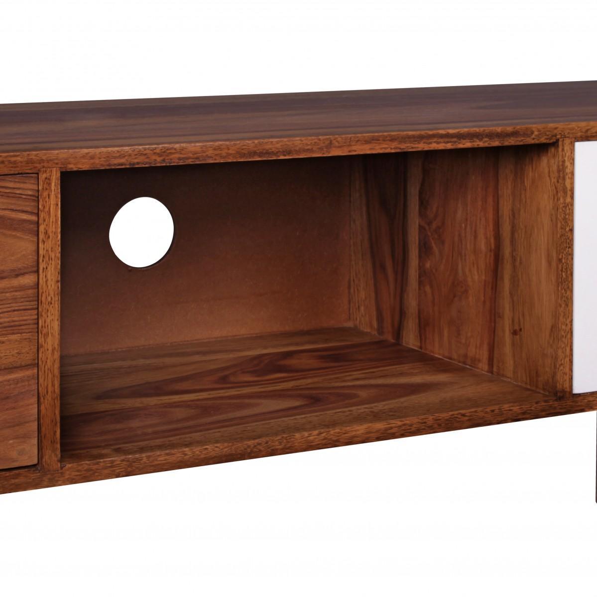 Wohnling TV Lowboard REPA Massiv-Holz Sheesham Braun/Weiß