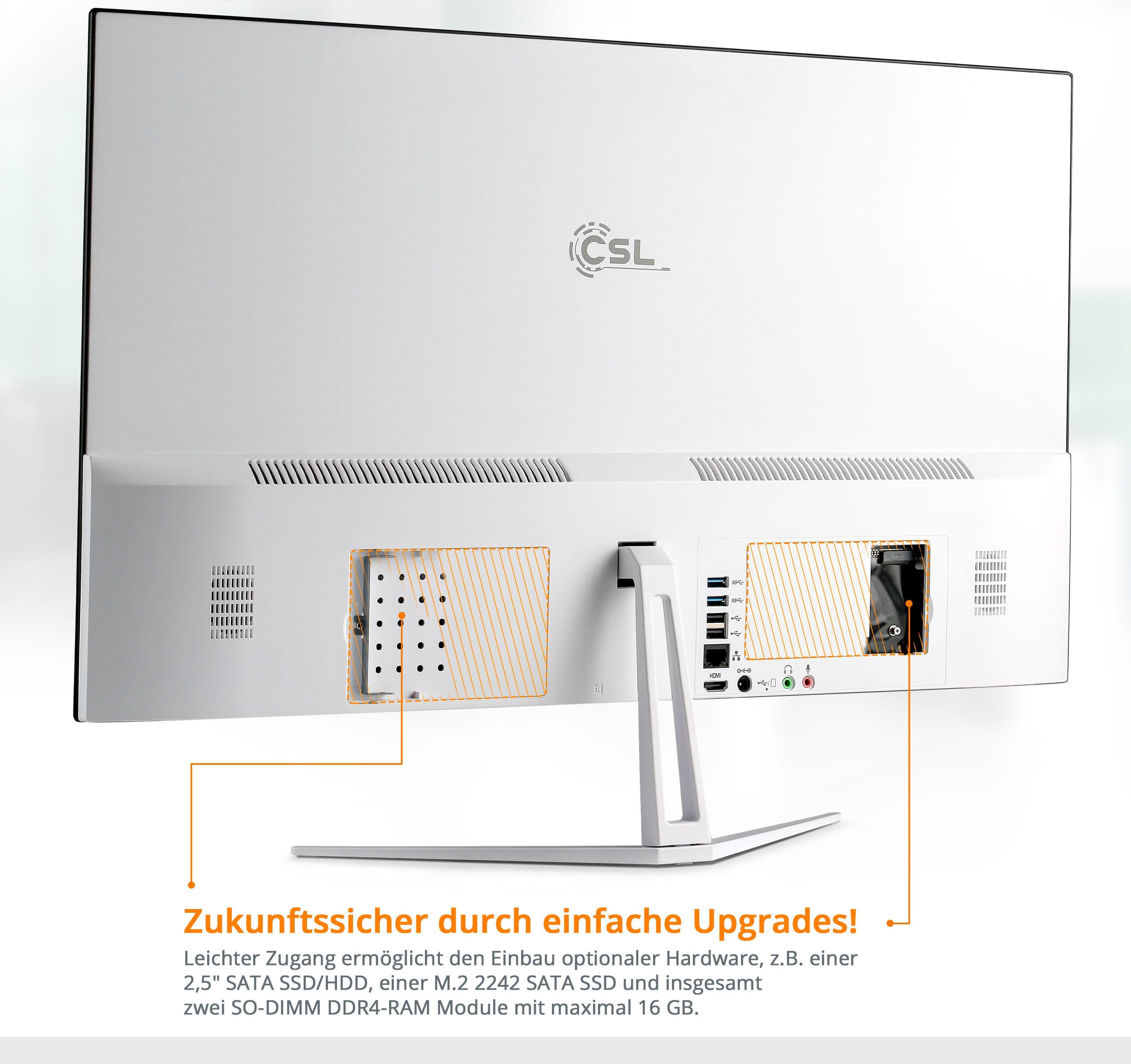 CSL Unity F27-GLS mit Windows 10 Pro All-in-One PC (27 Zoll, Intel® Celeron Celeron® N4120, UHD Graphics 600, 16 GB RAM, 128 GB SSD)