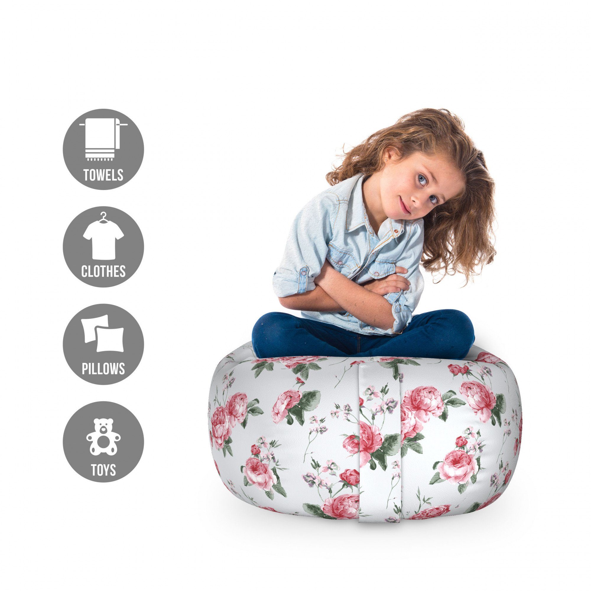 Abakuhaus Spielzeugtruhe Gefüllter Tier Organizer Waschbare Tasche für Kinder, Romantisch Frühlings-Blumen-Rosen