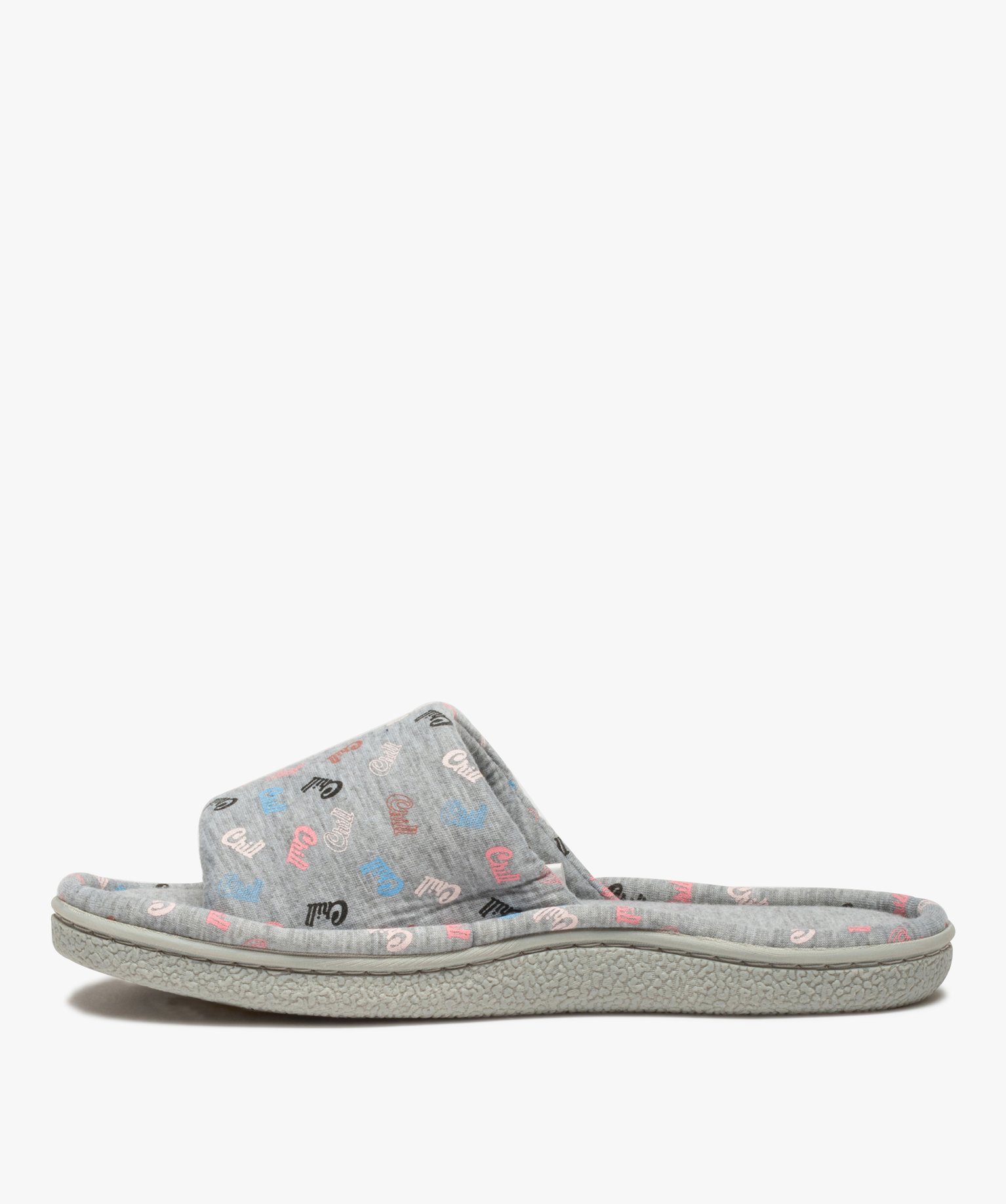 Chaussons femme mules plates en jersey imprimé gris | GEMO